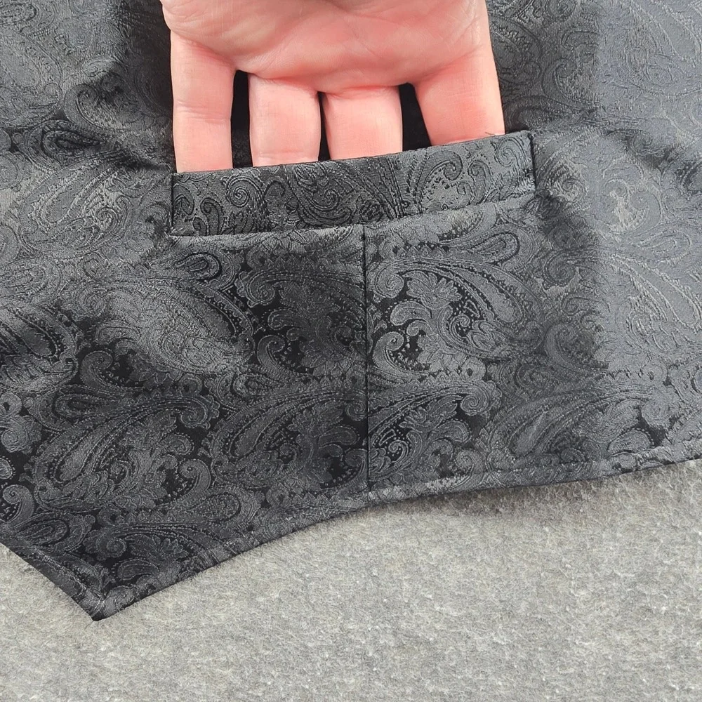 Scully Mens XXL Black Paisley Western Vest Formal Notched Lapel Polyester Cinch